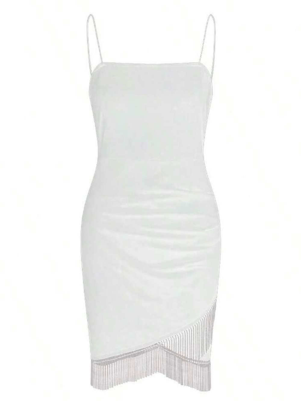 White Spaghetti-Strap Mini Dress with Fringe Hem